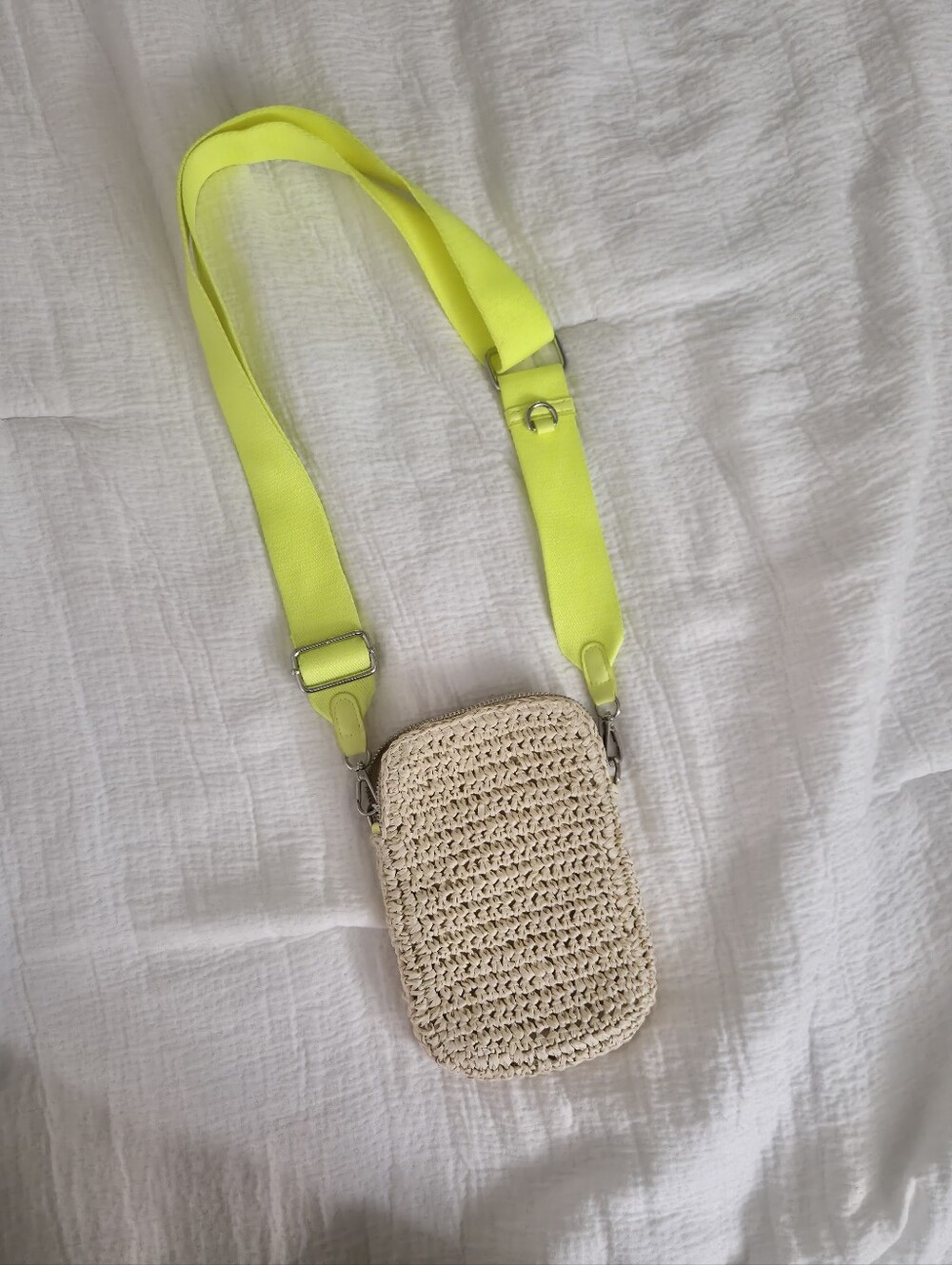 Woven Crossbody Phone Bag with Neon Strap